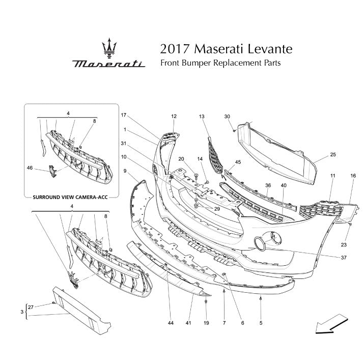 2017 Maserati Levente Front Bumper Replacement Parts