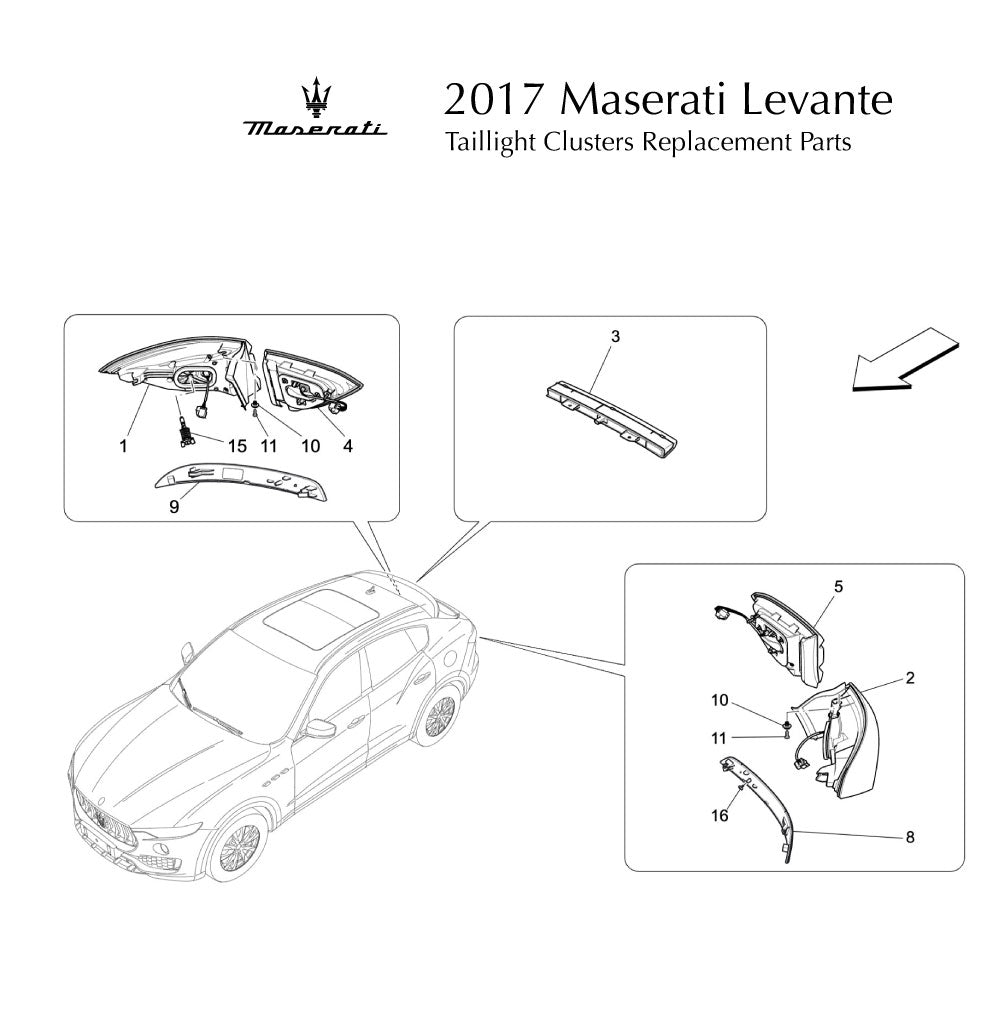 2017 Maserati Levante Taillight Cluster Replacement Parts