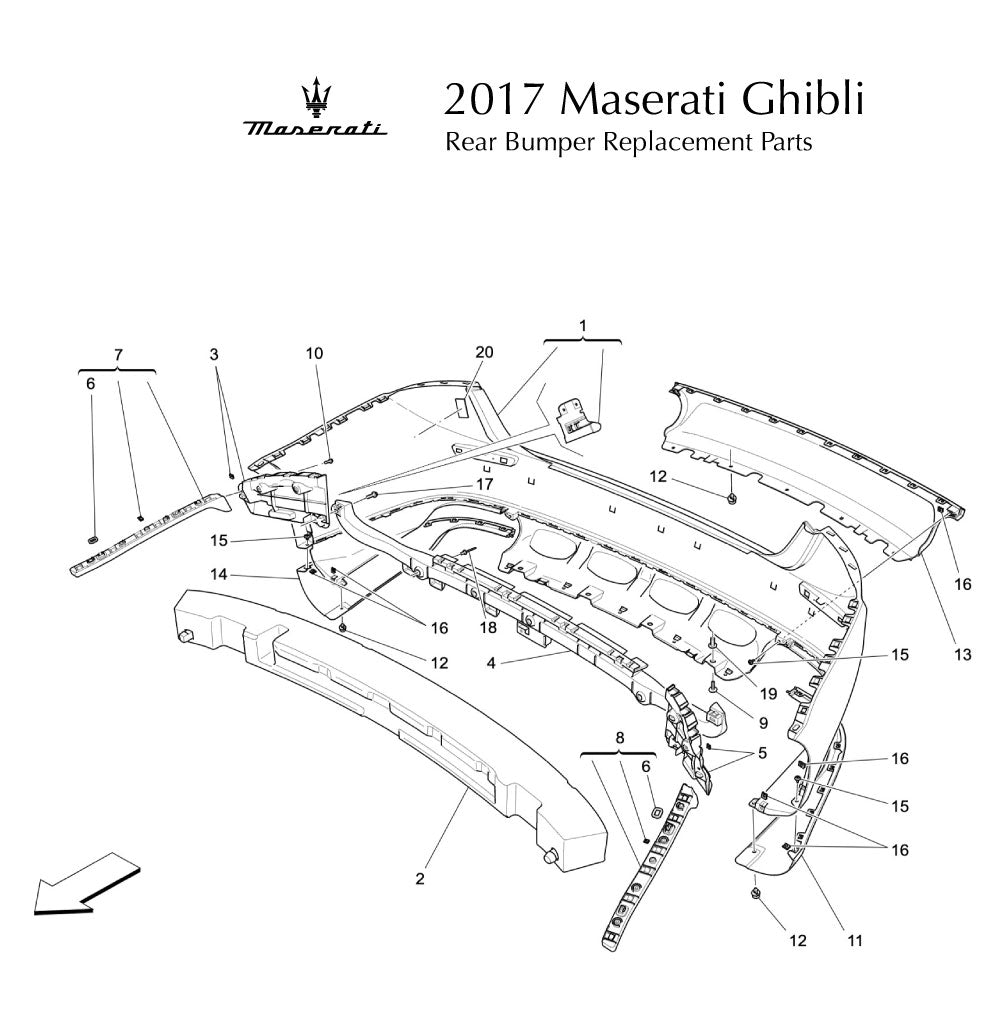 2017 Maserati Ghibli Rear Bumper Replacement Parts