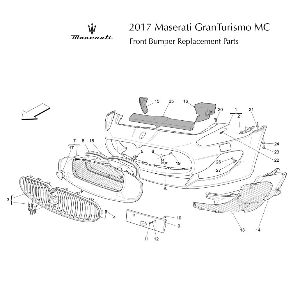 2017 Maserati GranTurismo MC Front Bumper Replacement Parts
