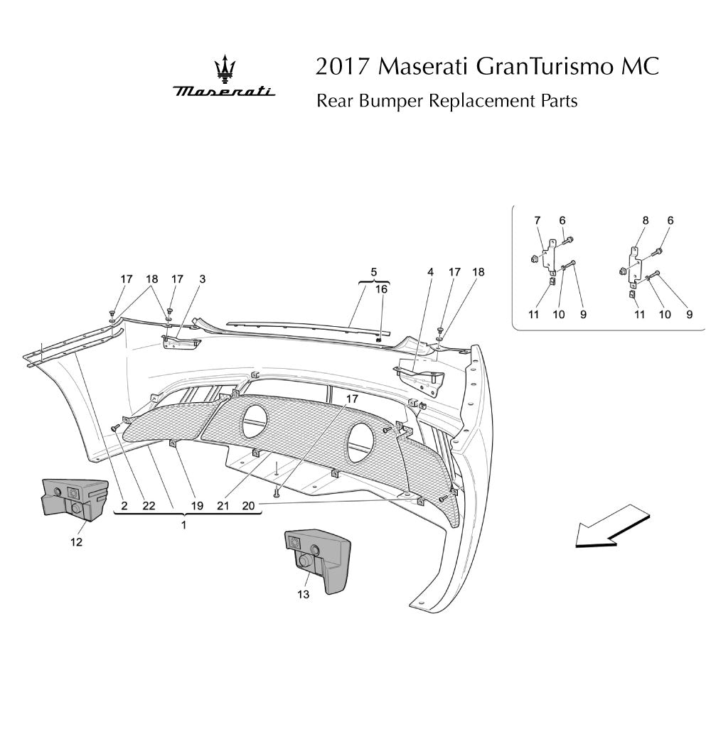 2017 Maserati GranTurismo MC Rear Bumper Replacement Parts