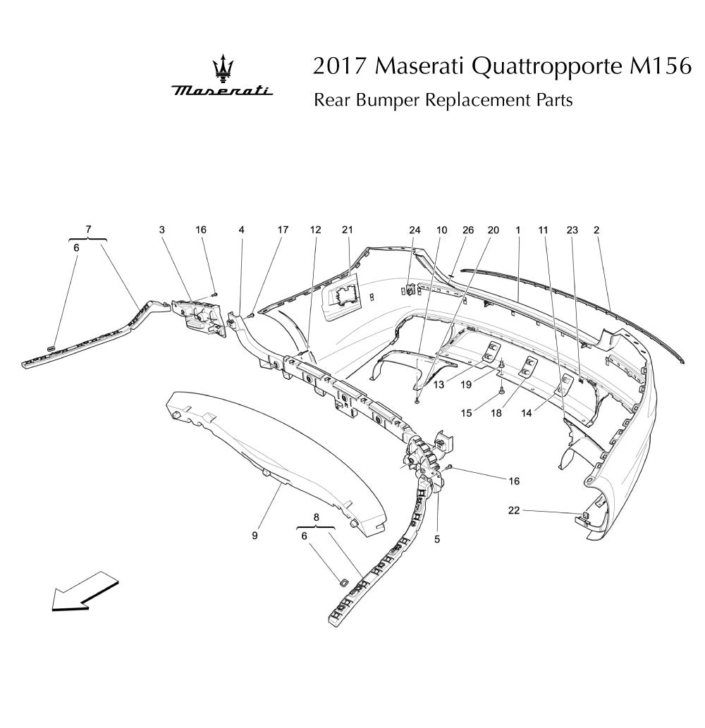 2017 Maserati Quattropporte M156 Rear Bumper Replacement Parts