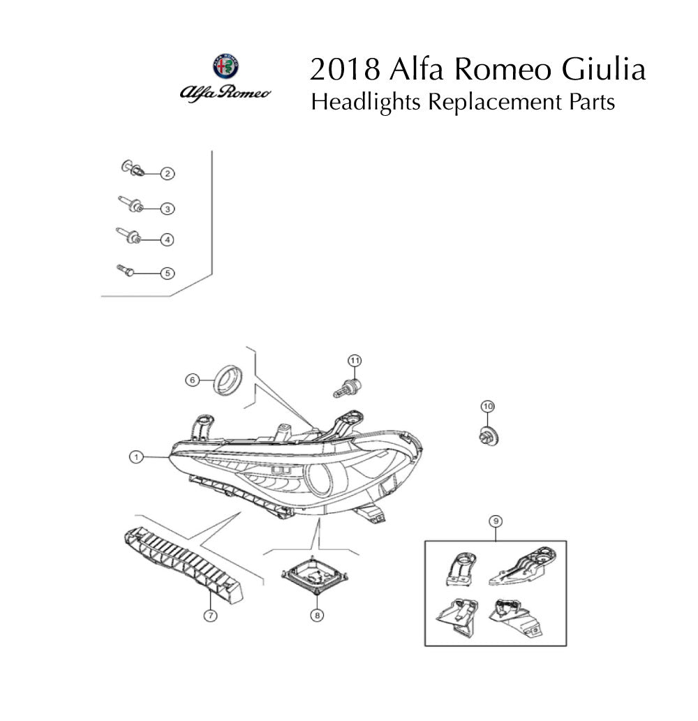 2018 Alfa Romeo Giulia Headlights Replacement Parts