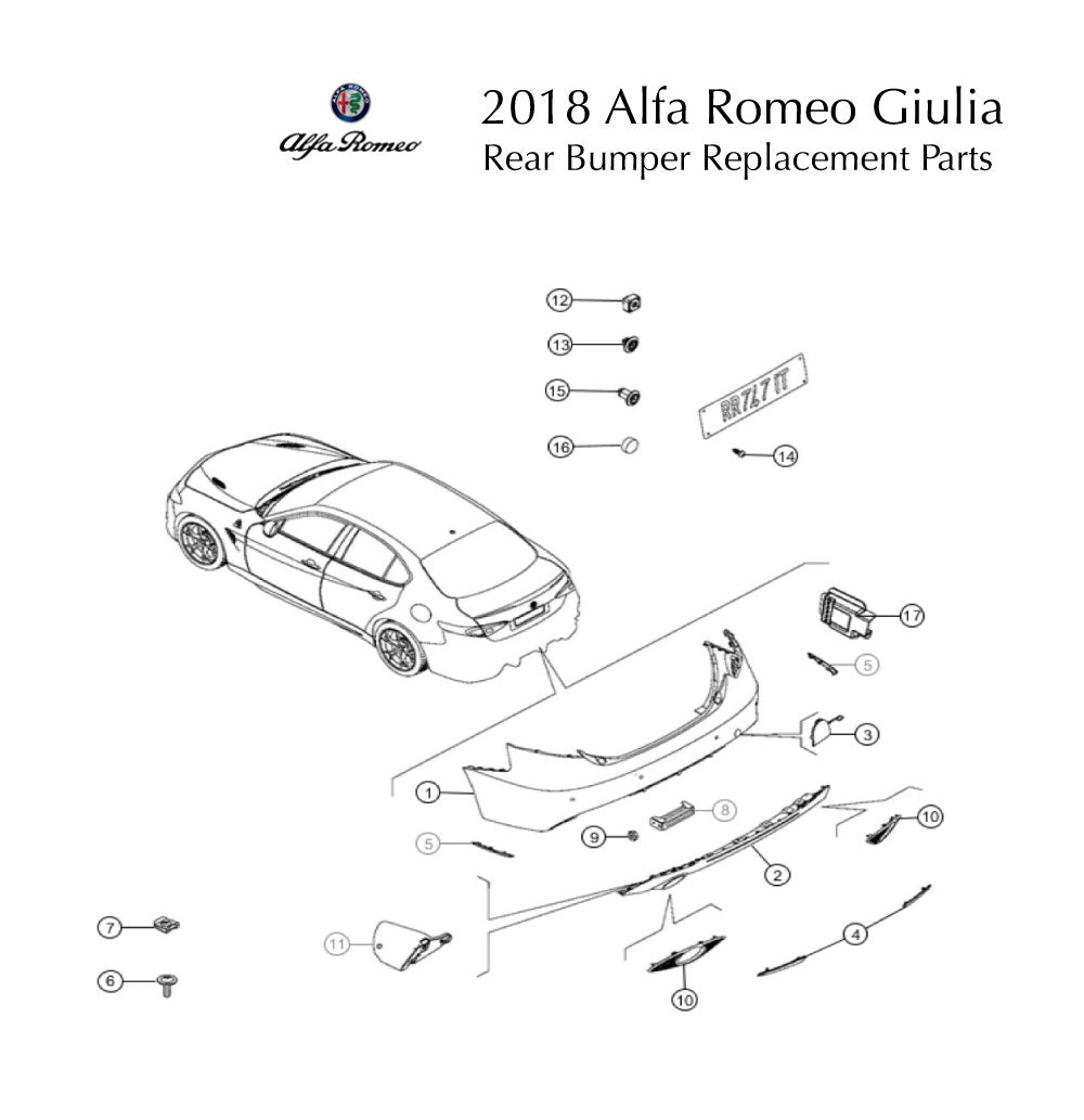 2018 Alfa Romeo Giulia Rear Bumper Replacement Parts