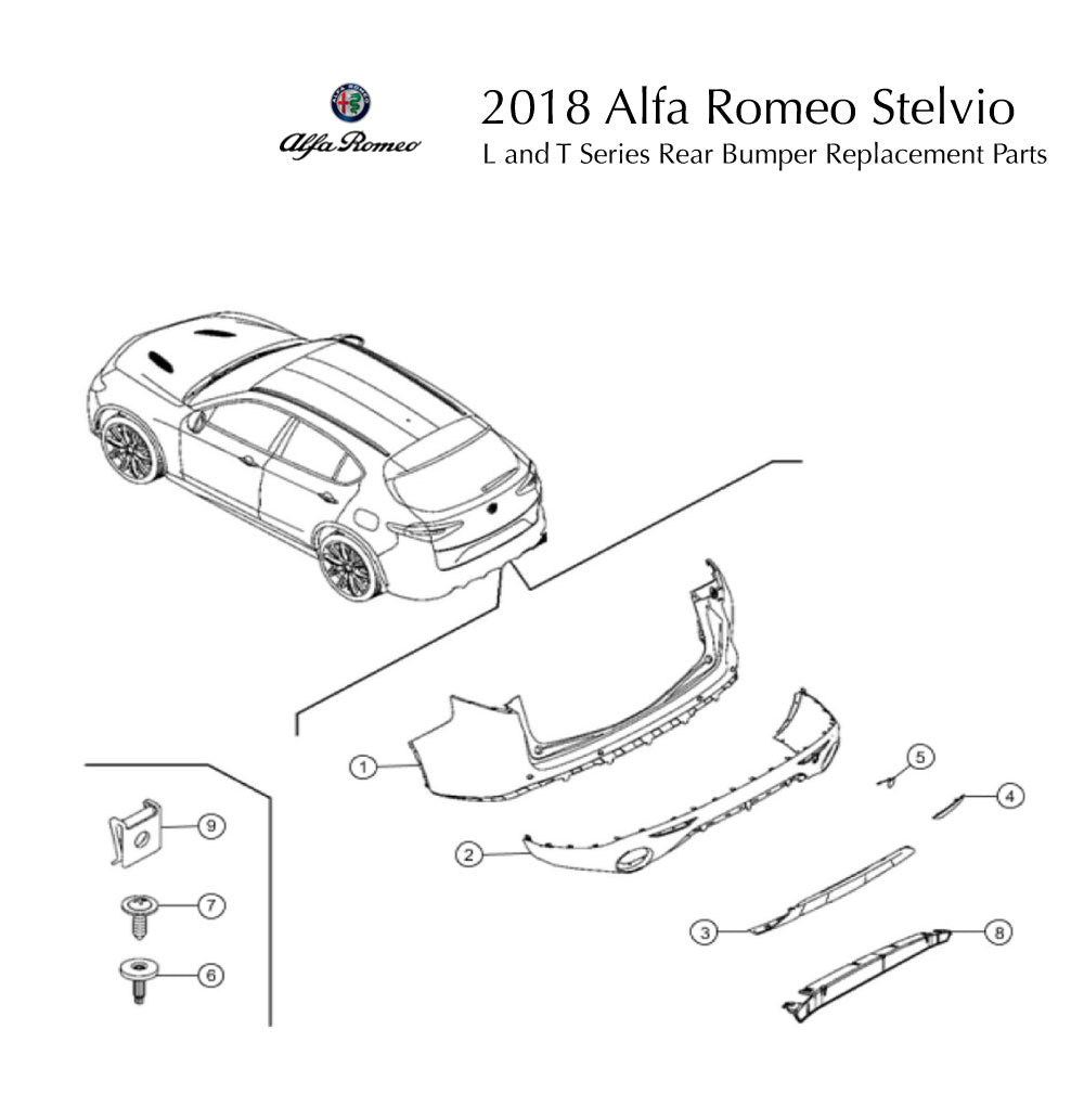 2018 Alfa Romeo Stelvio Rear Bumper L and T Series Replacement Parts