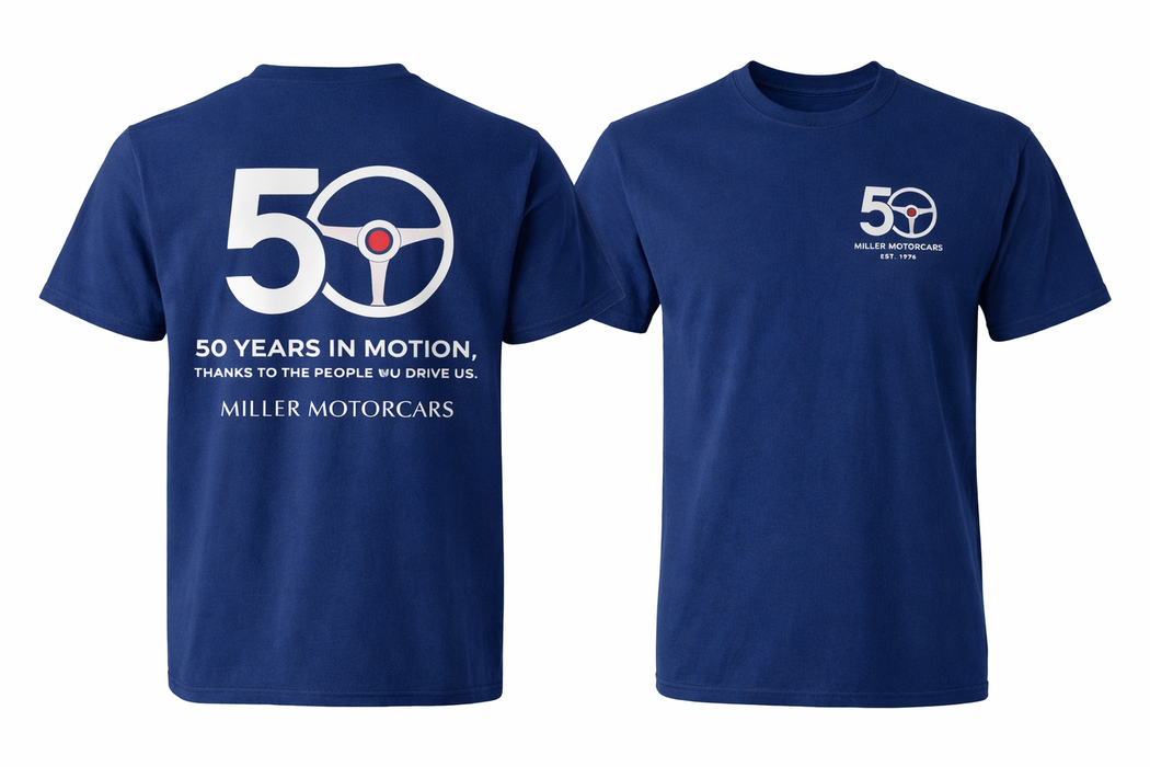 Miller Motorcars 50th Anniversary “50 Years in Motion” Commemorative T-Shirt